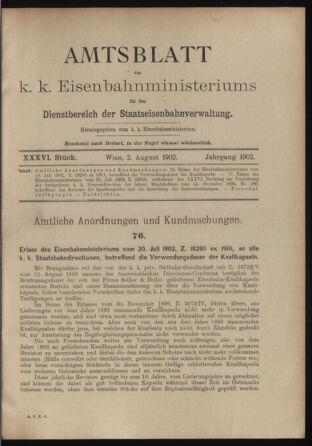 Verordnungs- und Anzeige-Blatt der k.k. General-Direction der österr. Staatsbahnen 19020802 Seite: 1