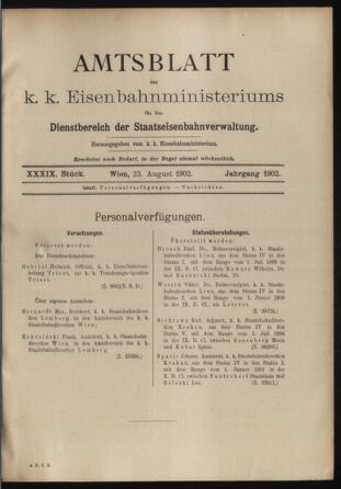 Verordnungs- und Anzeige-Blatt der k.k. General-Direction der österr. Staatsbahnen 19020823 Seite: 1