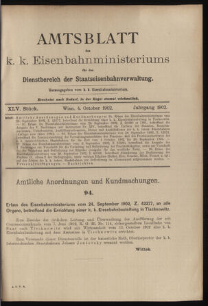 Verordnungs- und Anzeige-Blatt der k.k. General-Direction der österr. Staatsbahnen 19021004 Seite: 1