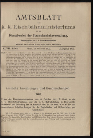 Verordnungs- und Anzeige-Blatt der k.k. General-Direction der österr. Staatsbahnen 19021018 Seite: 1