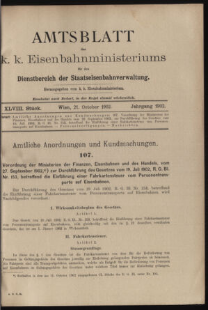 Verordnungs- und Anzeige-Blatt der k.k. General-Direction der österr. Staatsbahnen 19021021 Seite: 1