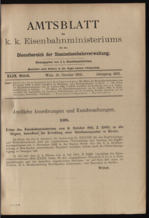 Verordnungs- und Anzeige-Blatt der k.k. General-Direction der österr. Staatsbahnen 19021025 Seite: 1