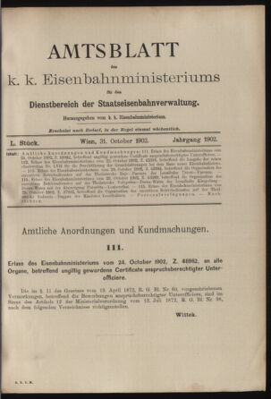 Verordnungs- und Anzeige-Blatt der k.k. General-Direction der österr. Staatsbahnen 19021031 Seite: 1