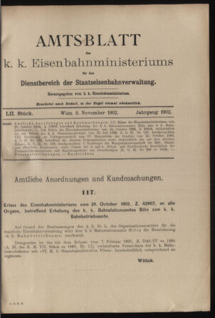 Verordnungs- und Anzeige-Blatt der k.k. General-Direction der österr. Staatsbahnen 19021108 Seite: 1