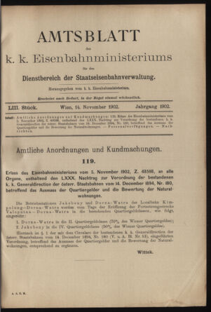 Verordnungs- und Anzeige-Blatt der k.k. General-Direction der österr. Staatsbahnen 19021114 Seite: 1