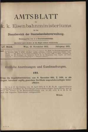 Verordnungs- und Anzeige-Blatt der k.k. General-Direction der österr. Staatsbahnen 19021129 Seite: 1