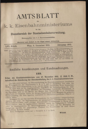 Verordnungs- und Anzeige-Blatt der k.k. General-Direction der österr. Staatsbahnen 19021206 Seite: 1