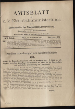 Verordnungs- und Anzeige-Blatt der k.k. General-Direction der österr. Staatsbahnen 19021213 Seite: 1