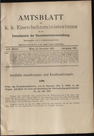 Verordnungs- und Anzeige-Blatt der k.k. General-Direction der österr. Staatsbahnen 19021223 Seite: 1