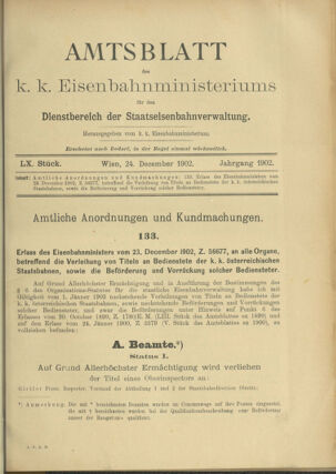 Verordnungs- und Anzeige-Blatt der k.k. General-Direction der österr. Staatsbahnen 19021224 Seite: 1