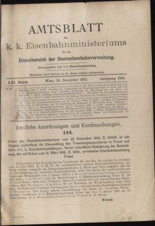 Verordnungs- und Anzeige-Blatt der k.k. General-Direction der österr. Staatsbahnen 19021230 Seite: 1