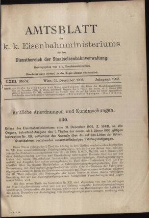 Verordnungs- und Anzeige-Blatt der k.k. General-Direction der österr. Staatsbahnen 19021231 Seite: 1