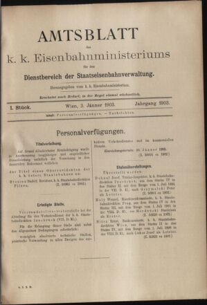 Verordnungs- und Anzeige-Blatt der k.k. General-Direction der österr. Staatsbahnen 19030103 Seite: 1