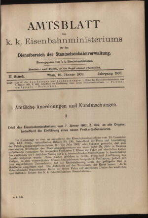 Verordnungs- und Anzeige-Blatt der k.k. General-Direction der österr. Staatsbahnen 19030110 Seite: 1