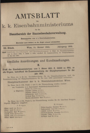 Verordnungs- und Anzeige-Blatt der k.k. General-Direction der österr. Staatsbahnen 19030114 Seite: 1