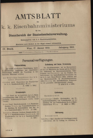 Verordnungs- und Anzeige-Blatt der k.k. General-Direction der österr. Staatsbahnen 19030117 Seite: 1