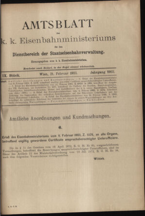 Verordnungs- und Anzeige-Blatt der k.k. General-Direction der österr. Staatsbahnen 19030221 Seite: 1