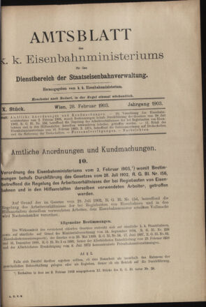 Verordnungs- und Anzeige-Blatt der k.k. General-Direction der österr. Staatsbahnen 19030228 Seite: 1