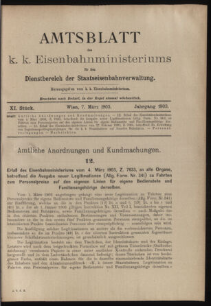 Verordnungs- und Anzeige-Blatt der k.k. General-Direction der österr. Staatsbahnen 19030307 Seite: 1