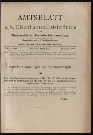 Verordnungs- und Anzeige-Blatt der k.k. General-Direction der österr. Staatsbahnen 19030320 Seite: 1