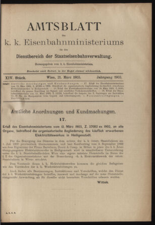 Verordnungs- und Anzeige-Blatt der k.k. General-Direction der österr. Staatsbahnen 19030321 Seite: 1