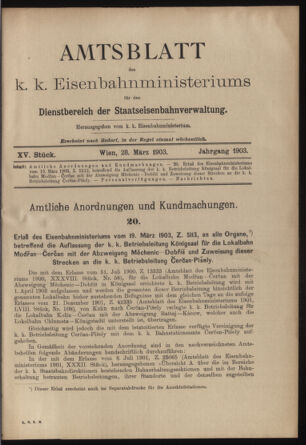 Verordnungs- und Anzeige-Blatt der k.k. General-Direction der österr. Staatsbahnen 19030328 Seite: 1