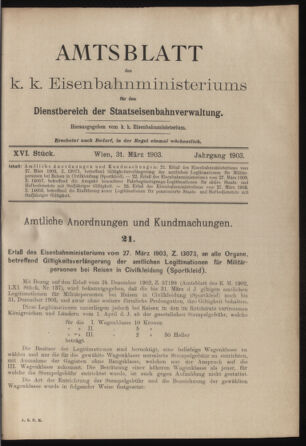 Verordnungs- und Anzeige-Blatt der k.k. General-Direction der österr. Staatsbahnen