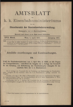 Verordnungs- und Anzeige-Blatt der k.k. General-Direction der österr. Staatsbahnen 19030404 Seite: 1