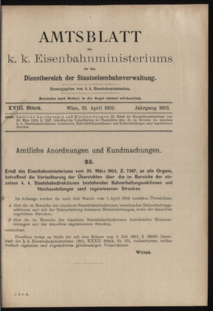 Verordnungs- und Anzeige-Blatt der k.k. General-Direction der österr. Staatsbahnen 19030410 Seite: 1