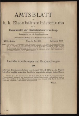 Verordnungs- und Anzeige-Blatt der k.k. General-Direction der österr. Staatsbahnen