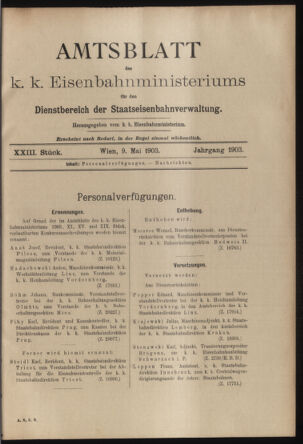 Verordnungs- und Anzeige-Blatt der k.k. General-Direction der österr. Staatsbahnen 19030509 Seite: 1