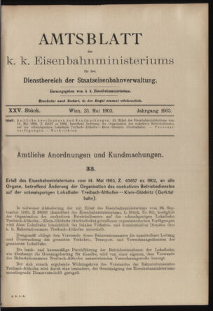 Verordnungs- und Anzeige-Blatt der k.k. General-Direction der österr. Staatsbahnen 19030523 Seite: 1