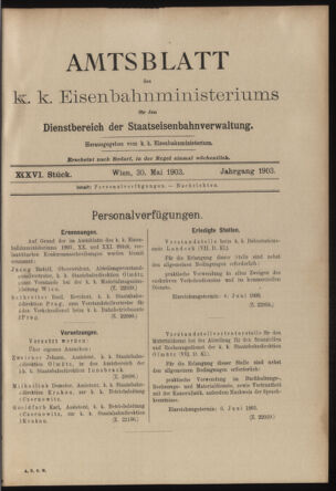 Verordnungs- und Anzeige-Blatt der k.k. General-Direction der österr. Staatsbahnen 19030530 Seite: 1