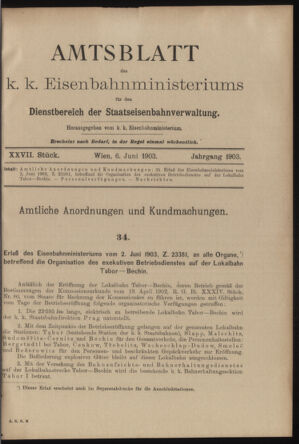 Verordnungs- und Anzeige-Blatt der k.k. General-Direction der österr. Staatsbahnen 19030606 Seite: 1