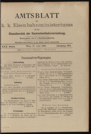 Verordnungs- und Anzeige-Blatt der k.k. General-Direction der österr. Staatsbahnen 19030627 Seite: 1