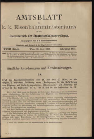 Verordnungs- und Anzeige-Blatt der k.k. General-Direction der österr. Staatsbahnen 19030629 Seite: 1