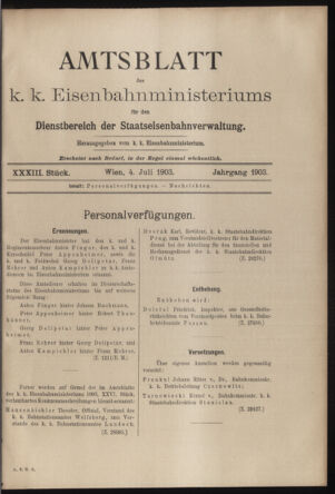 Verordnungs- und Anzeige-Blatt der k.k. General-Direction der österr. Staatsbahnen 19030704 Seite: 1