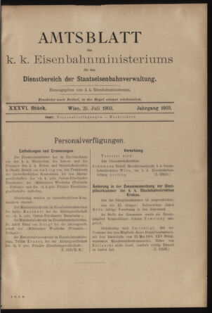 Verordnungs- und Anzeige-Blatt der k.k. General-Direction der österr. Staatsbahnen 19030725 Seite: 1