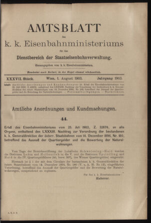 Verordnungs- und Anzeige-Blatt der k.k. General-Direction der österr. Staatsbahnen 19030801 Seite: 1