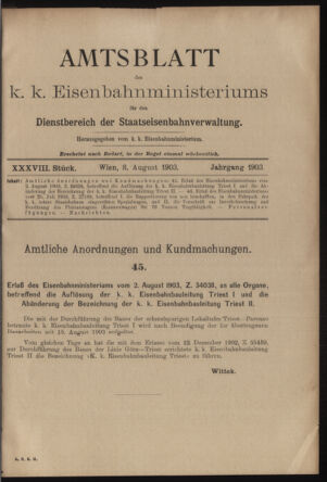 Verordnungs- und Anzeige-Blatt der k.k. General-Direction der österr. Staatsbahnen 19030808 Seite: 1