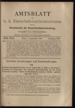 Verordnungs- und Anzeige-Blatt der k.k. General-Direction der österr. Staatsbahnen 19030905 Seite: 1