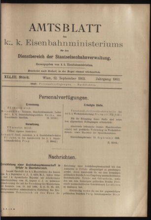 Verordnungs- und Anzeige-Blatt der k.k. General-Direction der österr. Staatsbahnen 19030912 Seite: 1