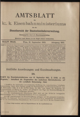 Verordnungs- und Anzeige-Blatt der k.k. General-Direction der österr. Staatsbahnen 19030919 Seite: 1