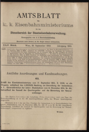 Verordnungs- und Anzeige-Blatt der k.k. General-Direction der österr. Staatsbahnen 19030926 Seite: 1