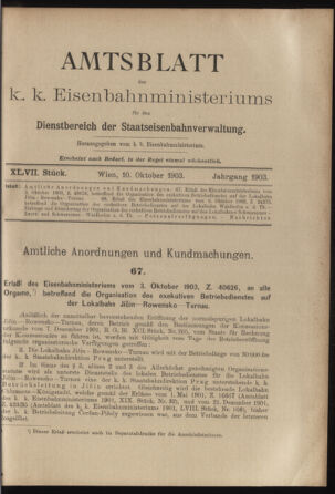 Verordnungs- und Anzeige-Blatt der k.k. General-Direction der österr. Staatsbahnen 19031010 Seite: 1