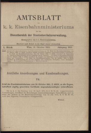 Verordnungs- und Anzeige-Blatt der k.k. General-Direction der österr. Staatsbahnen 19031031 Seite: 1