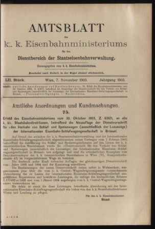 Verordnungs- und Anzeige-Blatt der k.k. General-Direction der österr. Staatsbahnen 19031107 Seite: 1