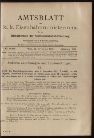 Verordnungs- und Anzeige-Blatt der k.k. General-Direction der österr. Staatsbahnen 19031114 Seite: 1