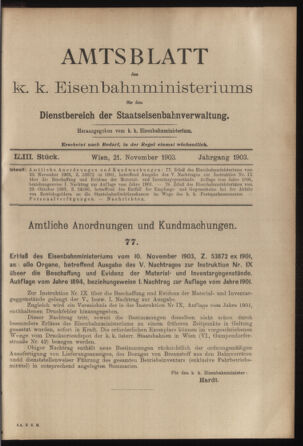 Verordnungs- und Anzeige-Blatt der k.k. General-Direction der österr. Staatsbahnen 19031121 Seite: 1