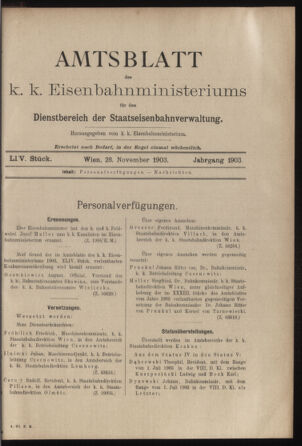 Verordnungs- und Anzeige-Blatt der k.k. General-Direction der österr. Staatsbahnen 19031128 Seite: 1